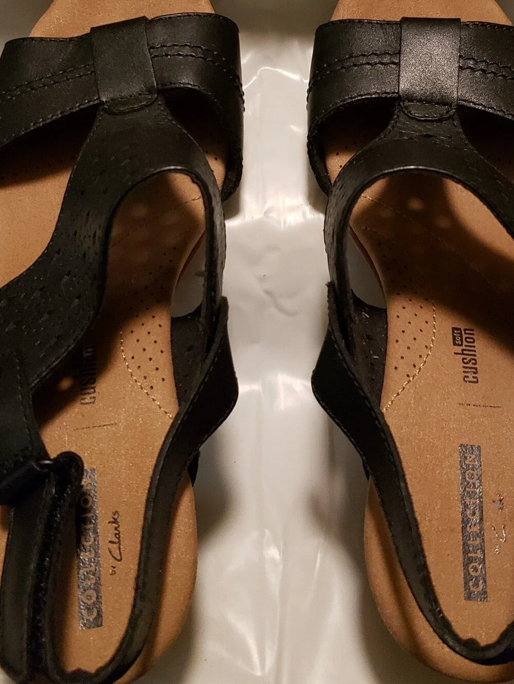 Clarks Black Perforated Leather Slingback Sandal with Low Block Heel
